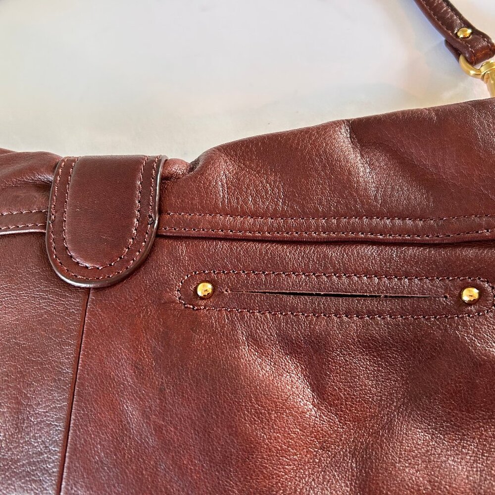 B. Makowsky Brown Leather Shoulder Bag/Clutch  Gold Hardware Y2K Leopard Lined - Picture 8 of 10